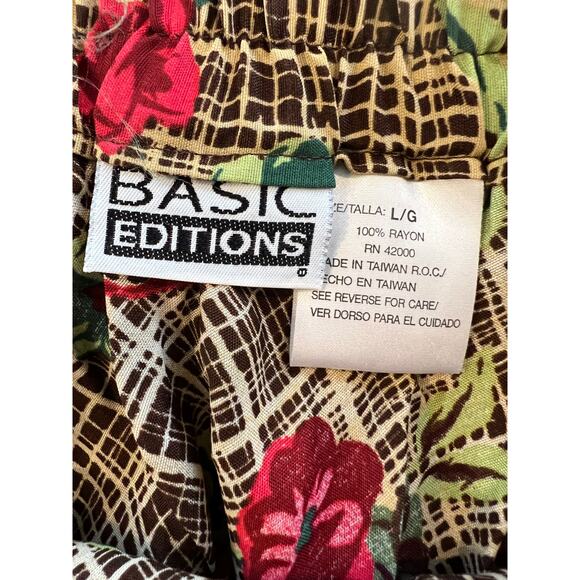Vintage 80s Floral rayon skirt Brown & Red Poppy Print - Picture 3 of 5